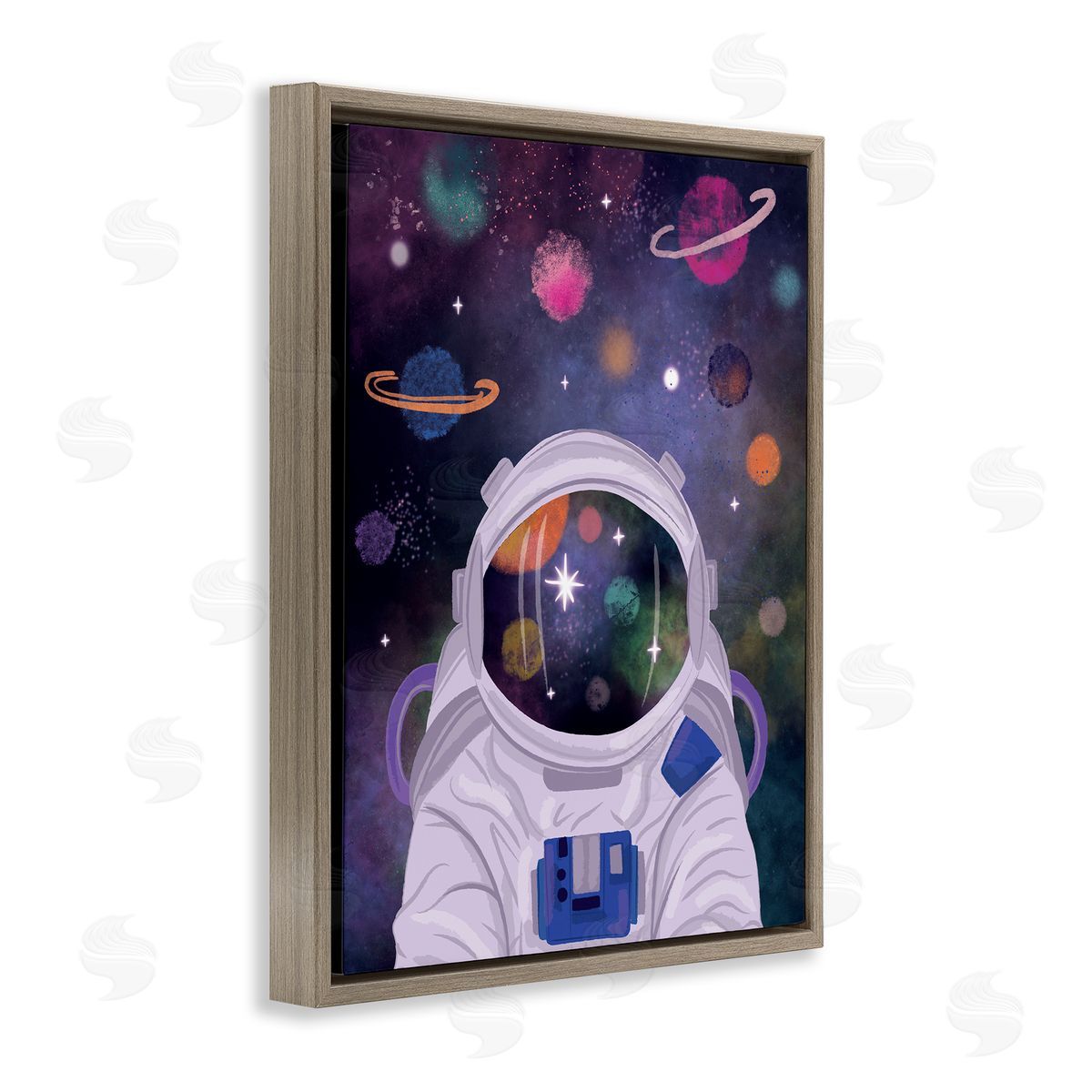 Lisa Perry Whitebutton Cosmic Universe Reflection Astronaut Helmet Galaxy Stars Brown Floating Frame Canvas Wall Art Print
