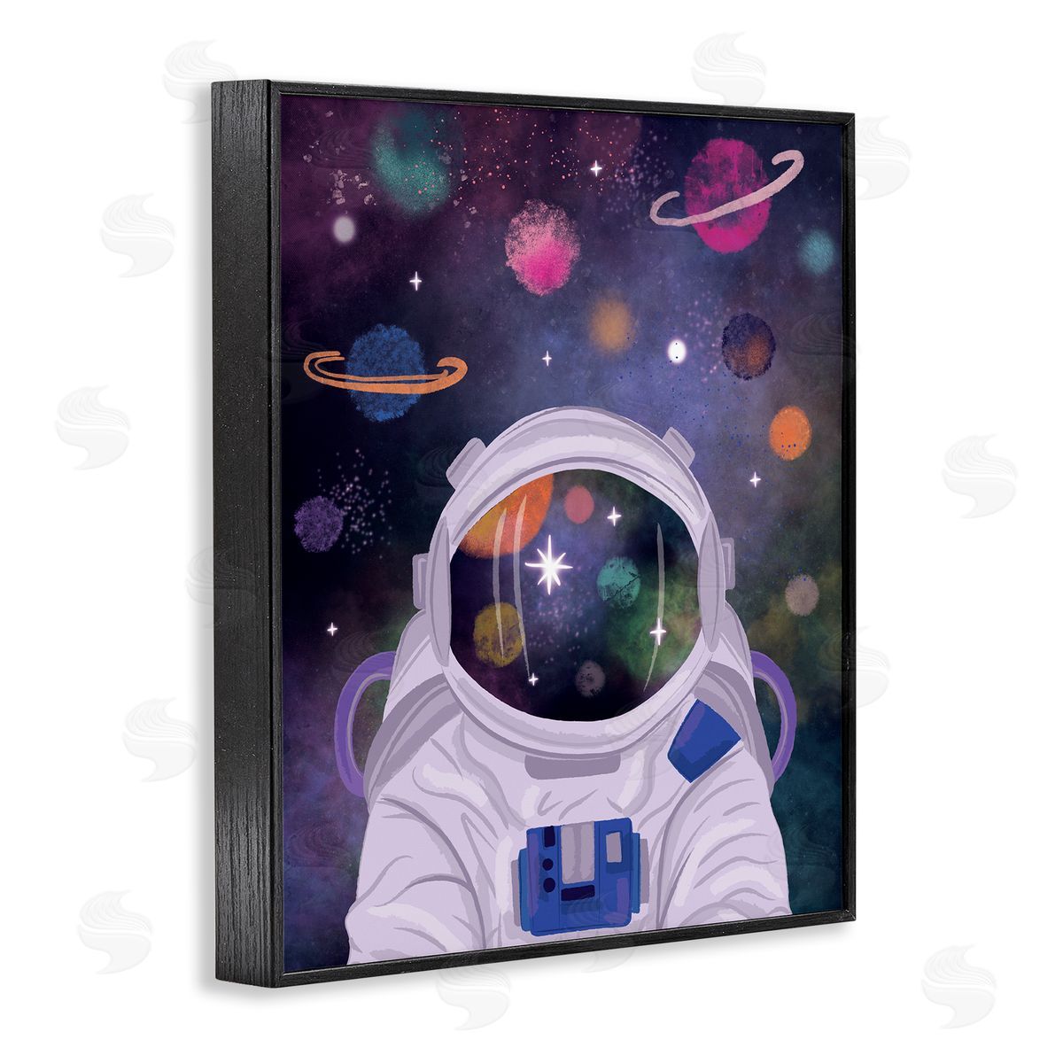 Lisa Perry Whitebutton Cosmic Universe Reflection Astronaut Helmet Galaxy Stars Black Framed Giclee Wall Art Print