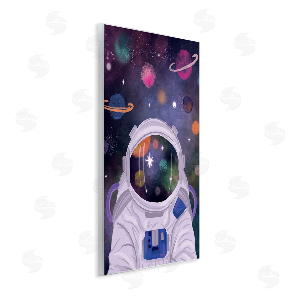 Lisa Perry Whitebutton Cosmic Universe Reflection Astronaut Helmet Galaxy Stars Wall Plaque Art Print