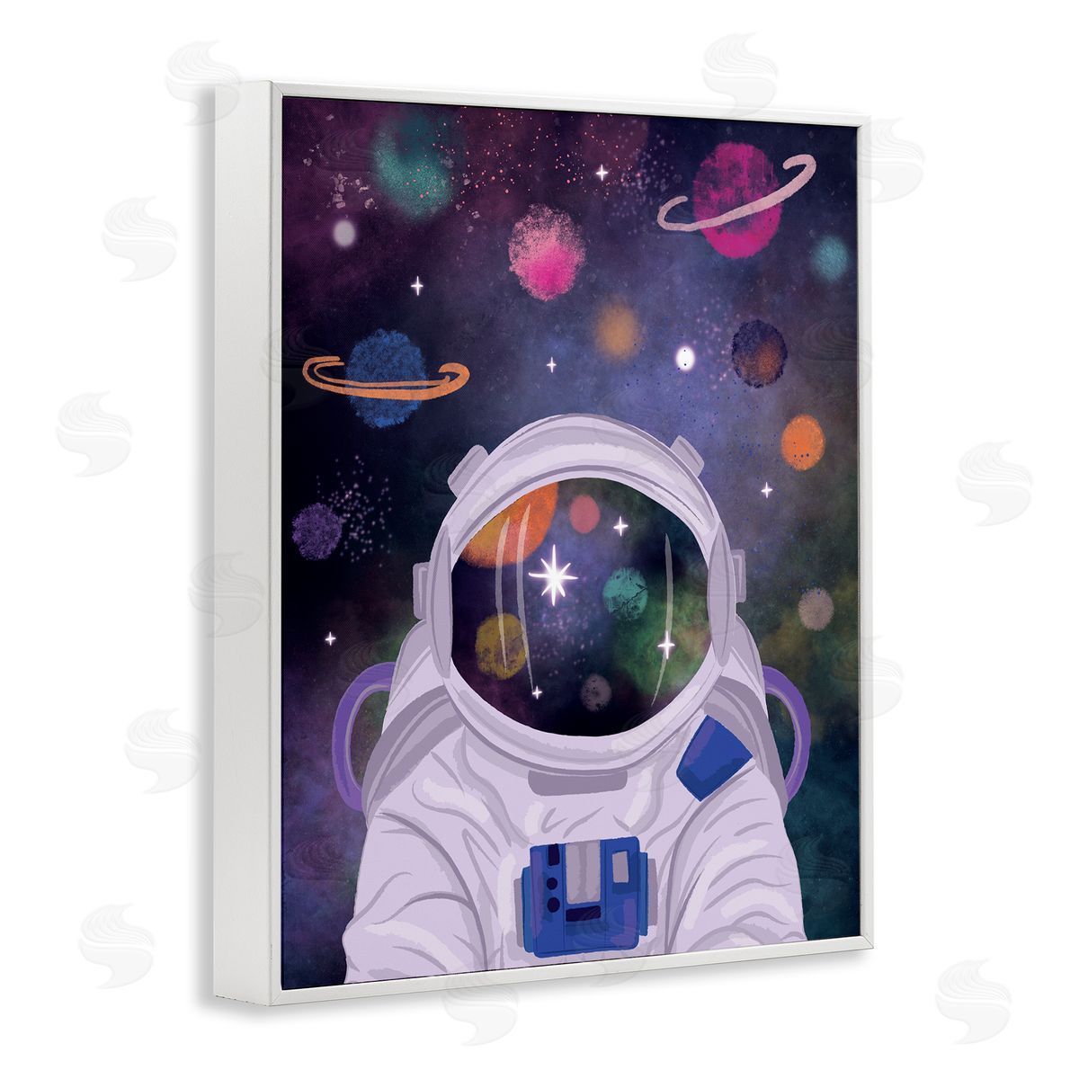 Lisa Perry Whitebutton Cosmic Universe Reflection Astronaut Helmet Galaxy Stars White Framed Giclee Wall Art Print