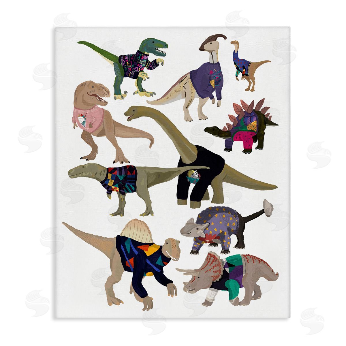 Hanna Melin Quirky Sweater Trend Dinosaurs Vintage Fashion  Stretched Canvas Wall Art Print