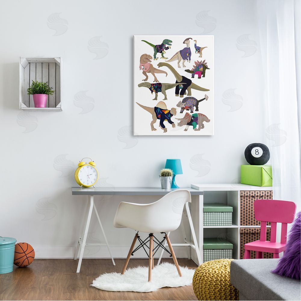 Hanna Melin Quirky Sweater Trend Dinosaurs Vintage Fashion  Canvas Wall Art Print in Room