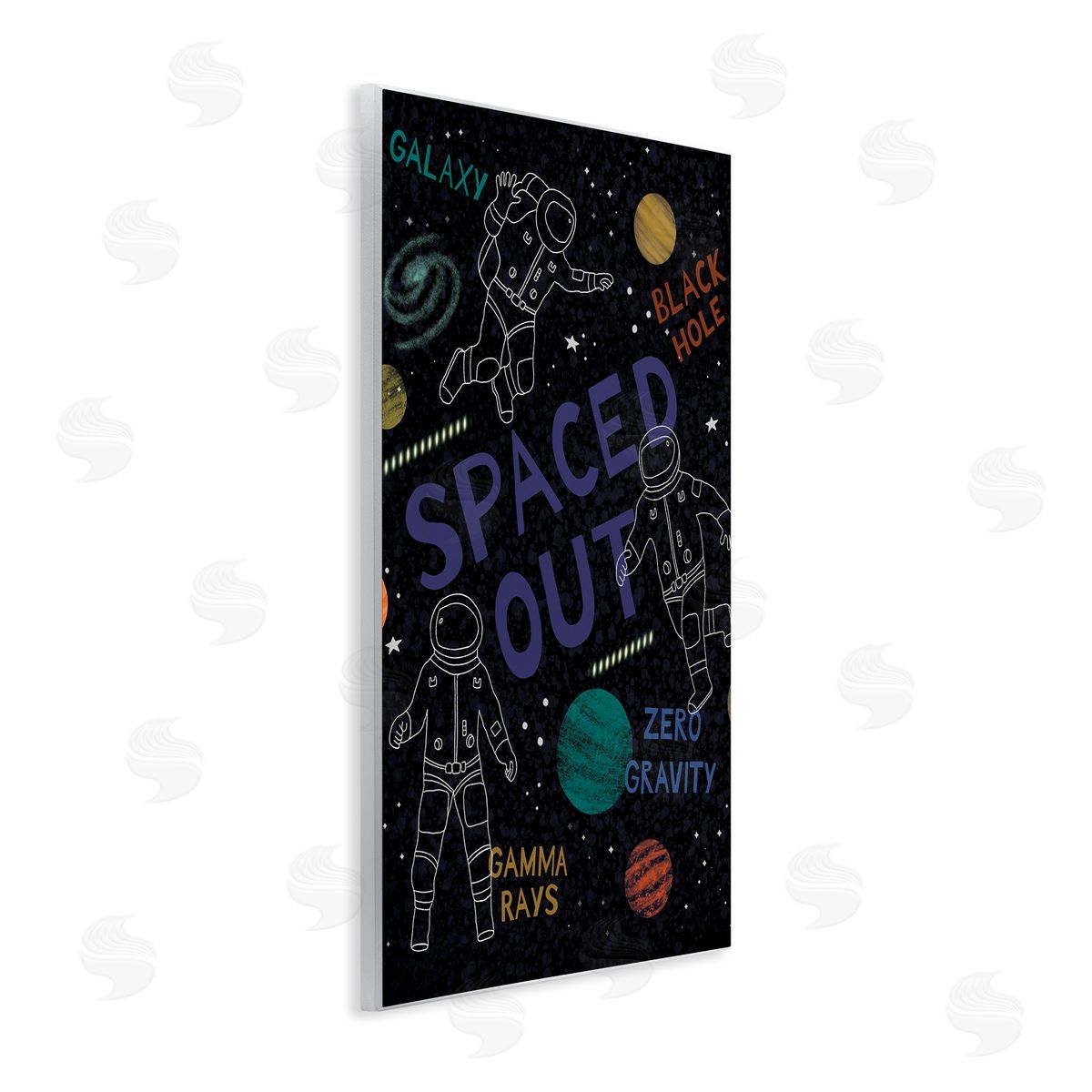 Nina Seven Spaced Out Astronomy Words Line Doodle Astronauts  Wall Plaque Art Print