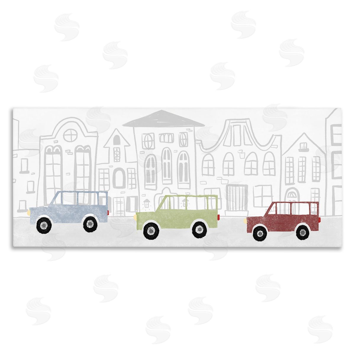 Stupell Studio Quaint City Neighborhood Cars Driving Along Road Illustration