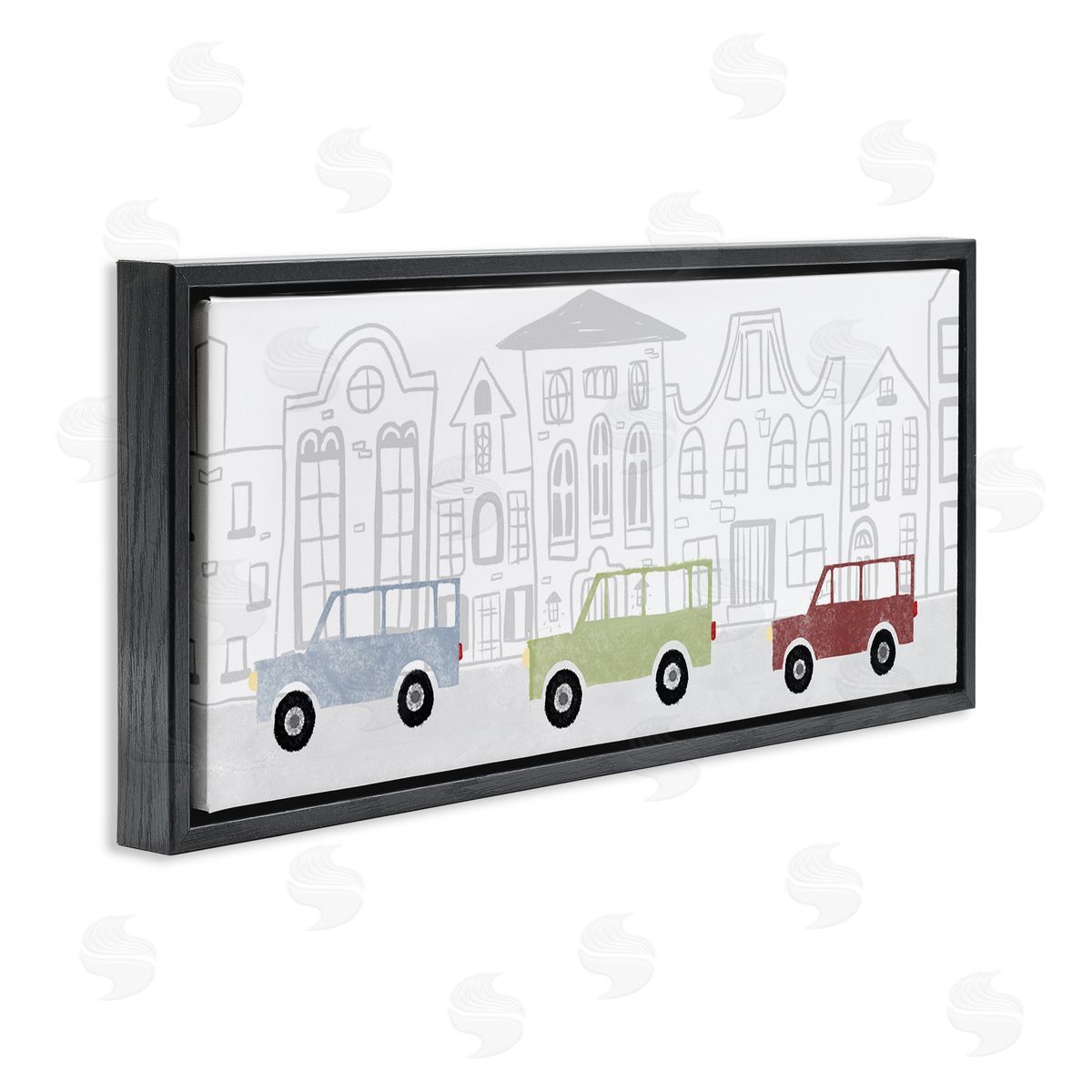Stupell Studio Quaint City Neighborhood Cars Driving Along Road Illustration