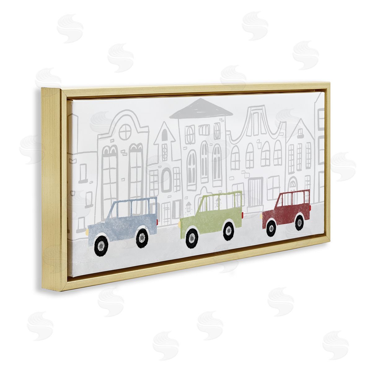 Stupell Studio Quaint City Neighborhood Cars Driving Along Road Illustration
