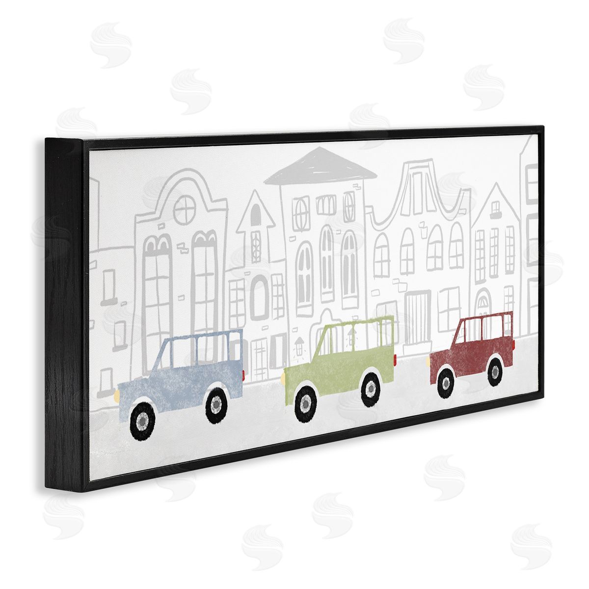 Stupell Studio Quaint City Neighborhood Cars Driving Along Road Illustration
