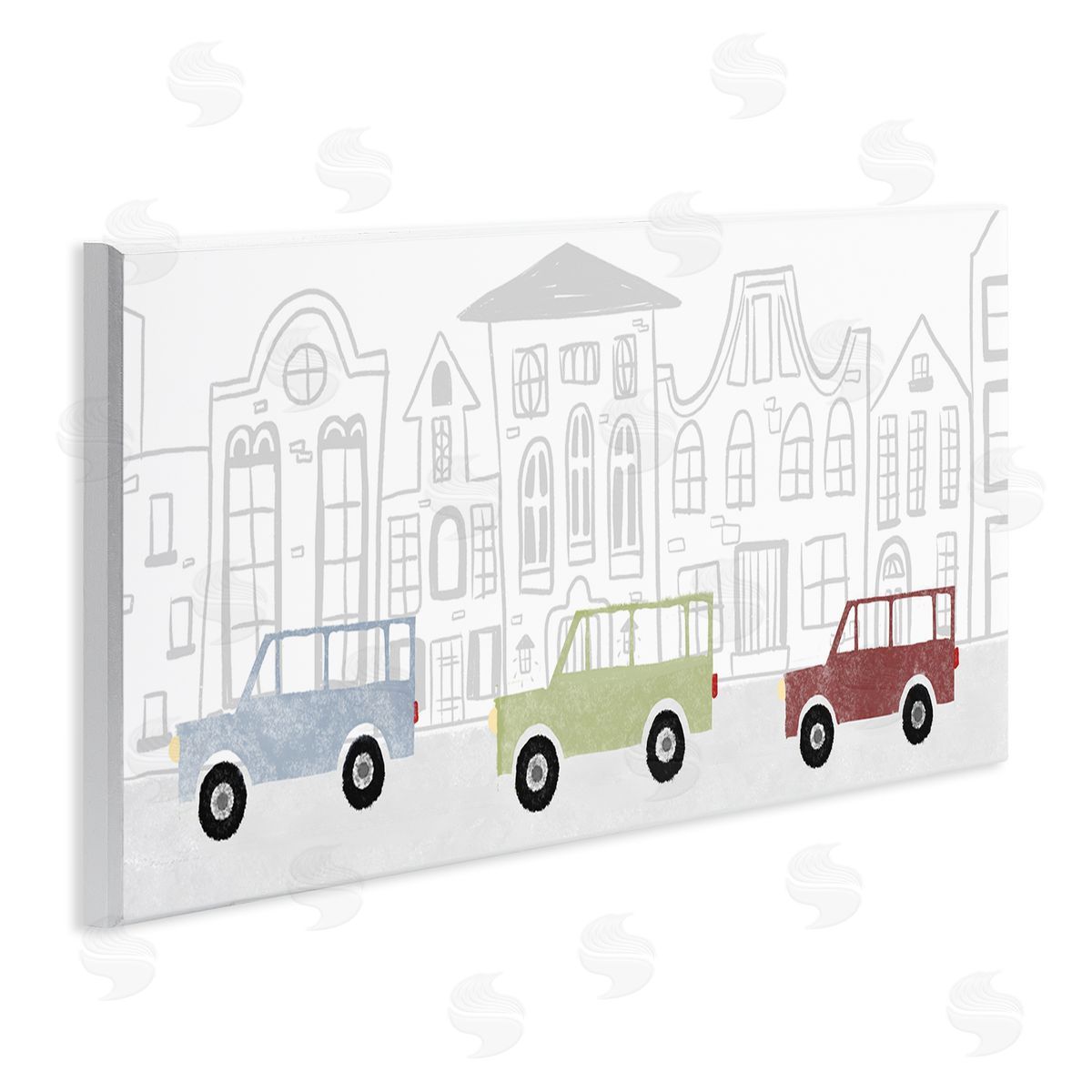Stupell Studio Quaint City Neighborhood Cars Driving Along Road Illustration
