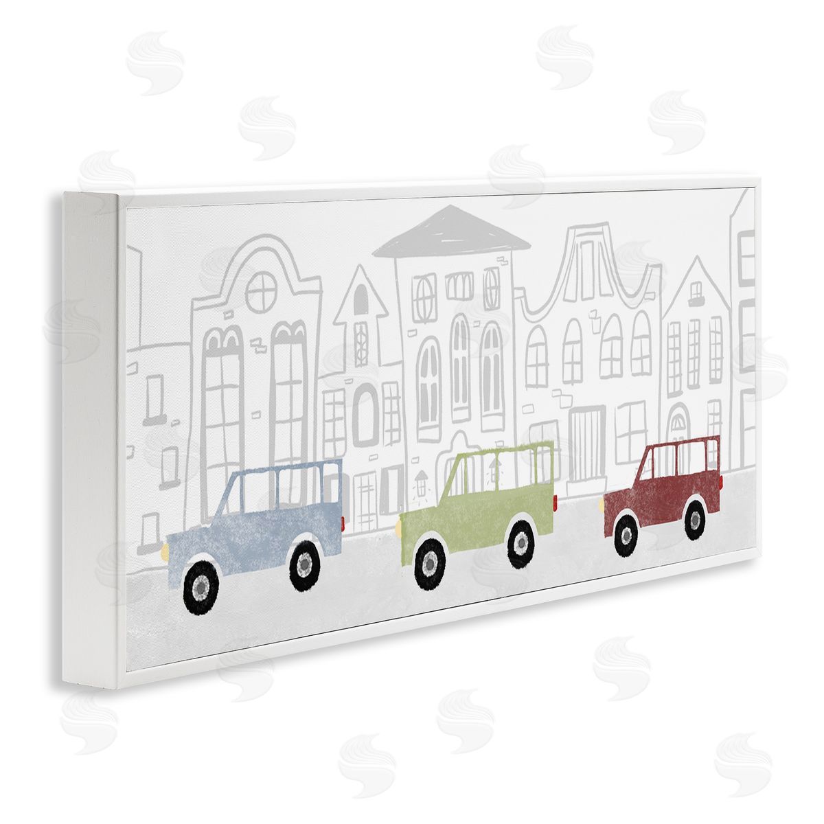 Stupell Studio Quaint City Neighborhood Cars Driving Along Road Illustration