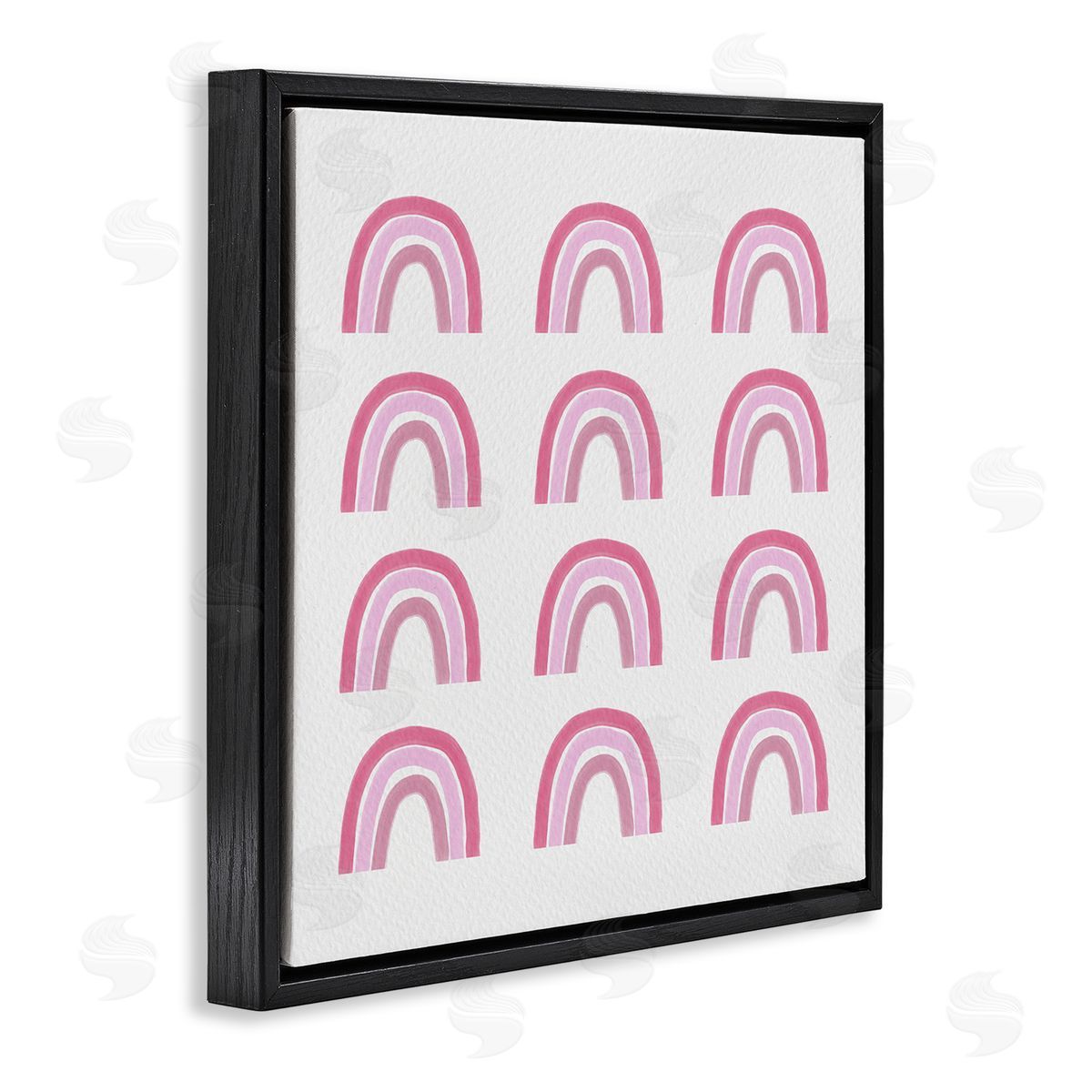 Amy Brinkman Pink Stripes Rainbow Shapes Pattern Casual Design Black Floating Frame Canvas Wall Art Print