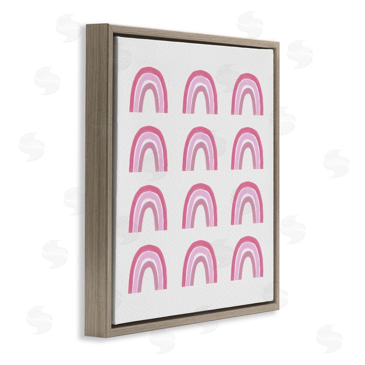 Amy Brinkman Pink Stripes Rainbow Shapes Pattern Casual Design Brown Floating Frame Canvas Wall Art Print