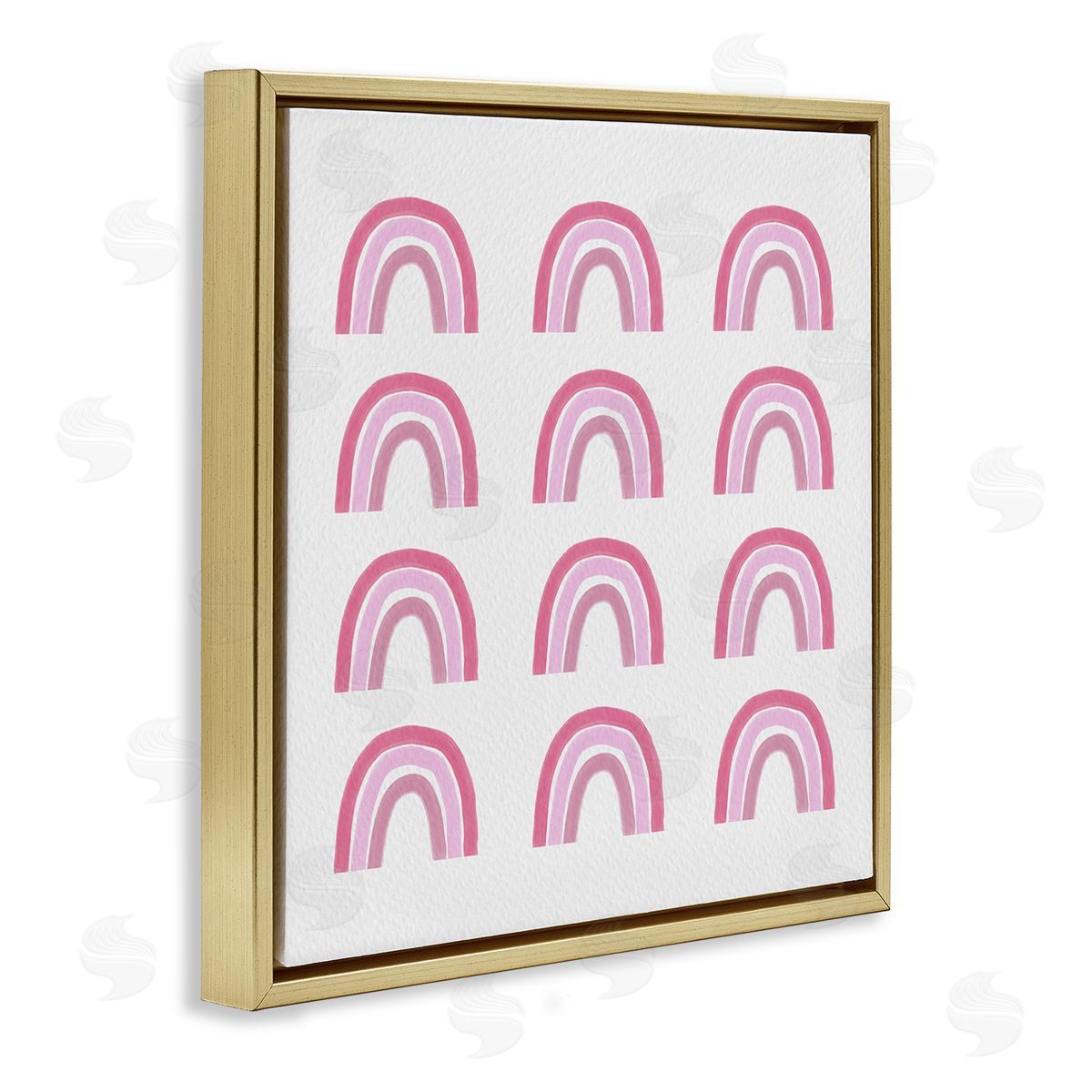 Amy Brinkman Pink Stripes Rainbow Shapes Pattern Casual Design Gold Floating Frame Canvas Wall Art Print