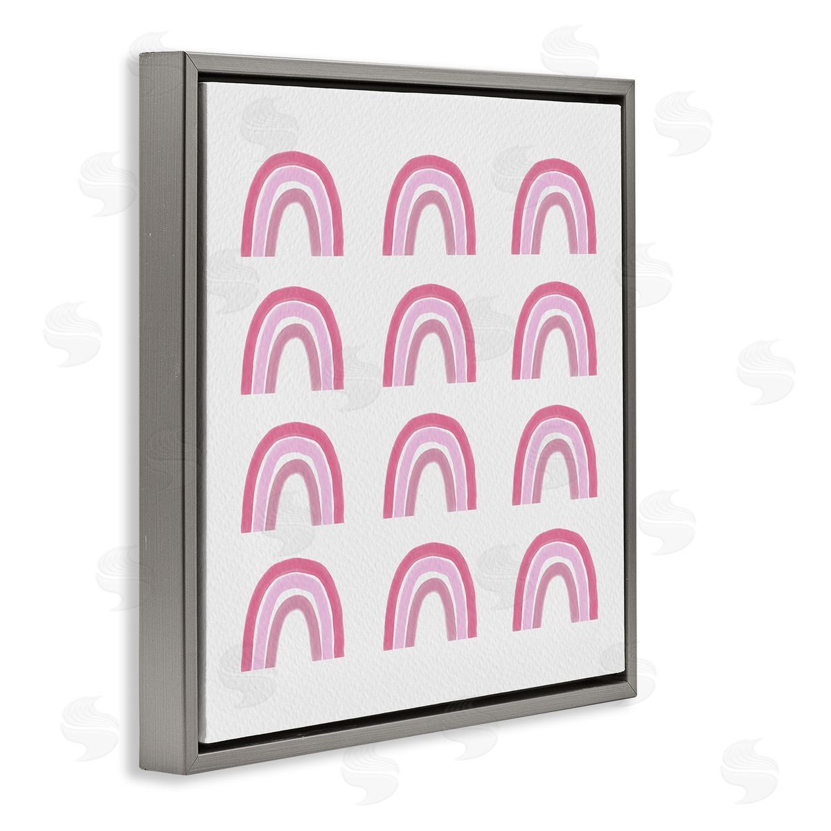 Amy Brinkman Pink Stripes Rainbow Shapes Pattern Casual Design Gray Floating Frame Canvas Wall Art Print