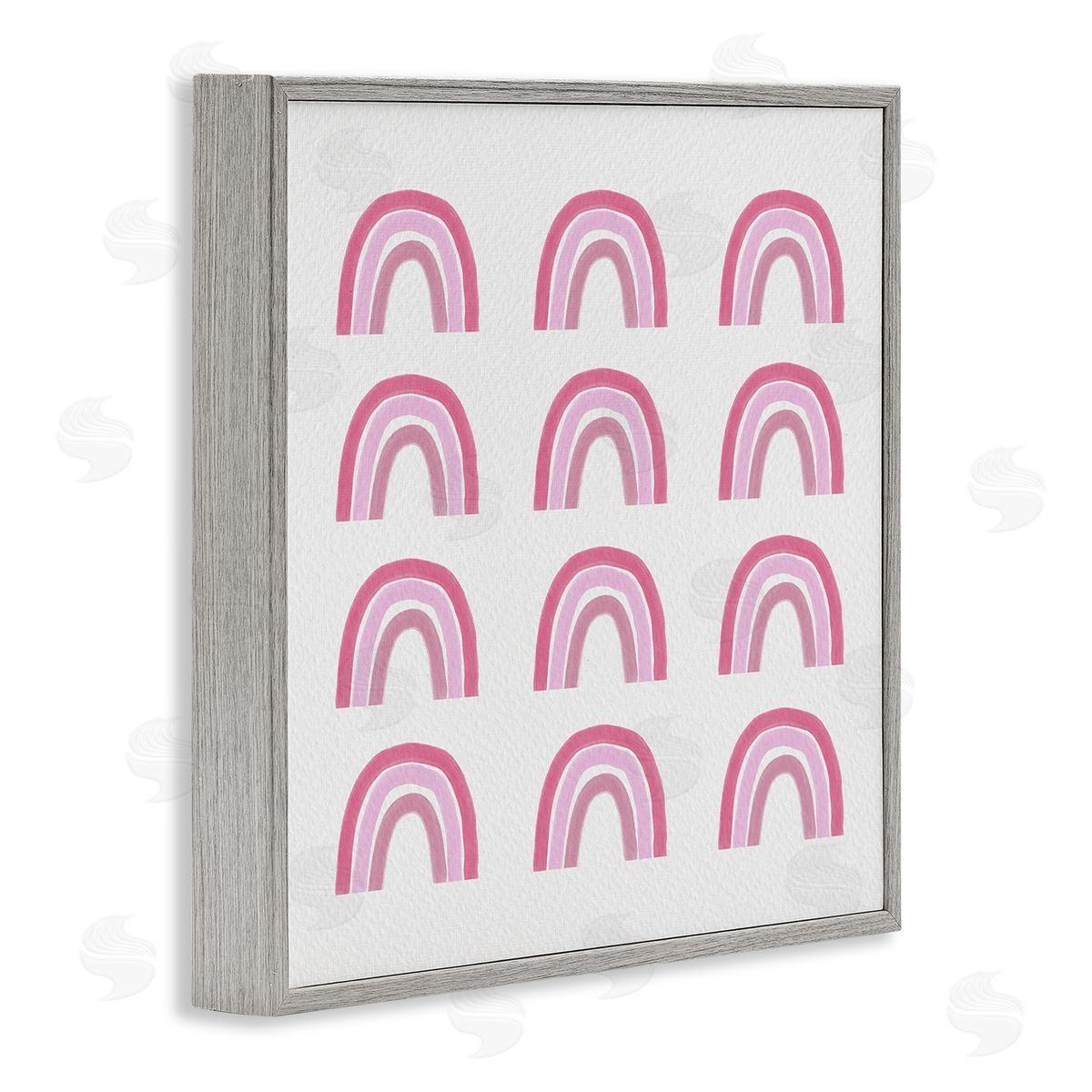 Amy Brinkman Pink Stripes Rainbow Shapes Pattern Casual Design Gray Framed Glicee Wall Art Print