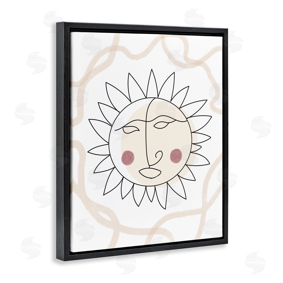 Stupell Studio Boho Sun Line Drawing Solar Rays Squiggle  Black Floating Frame Canvas Wall Art Print