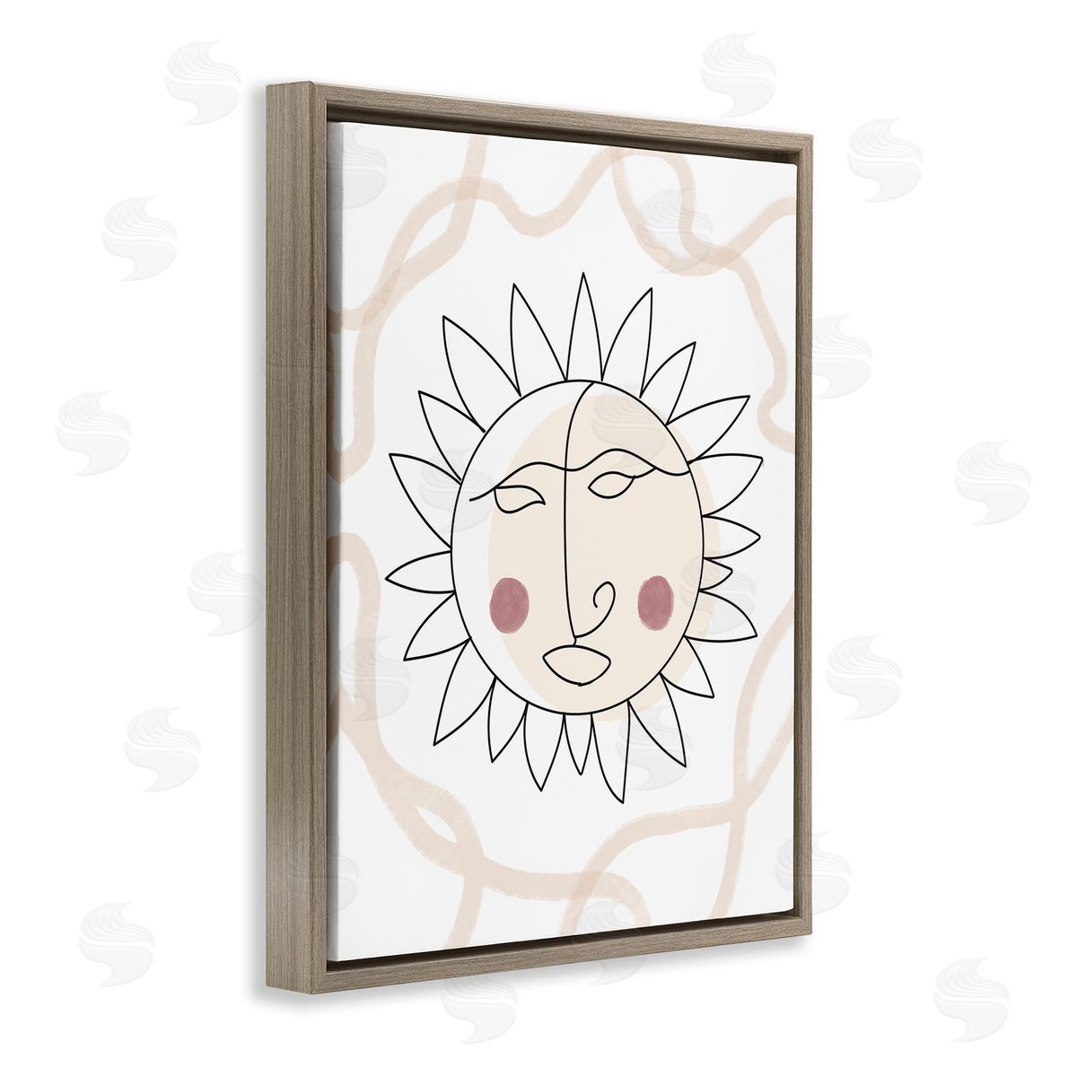 Stupell Studio Boho Sun Line Drawing Solar Rays Squiggle  Brown Floating Frame Canvas Wall Art Print