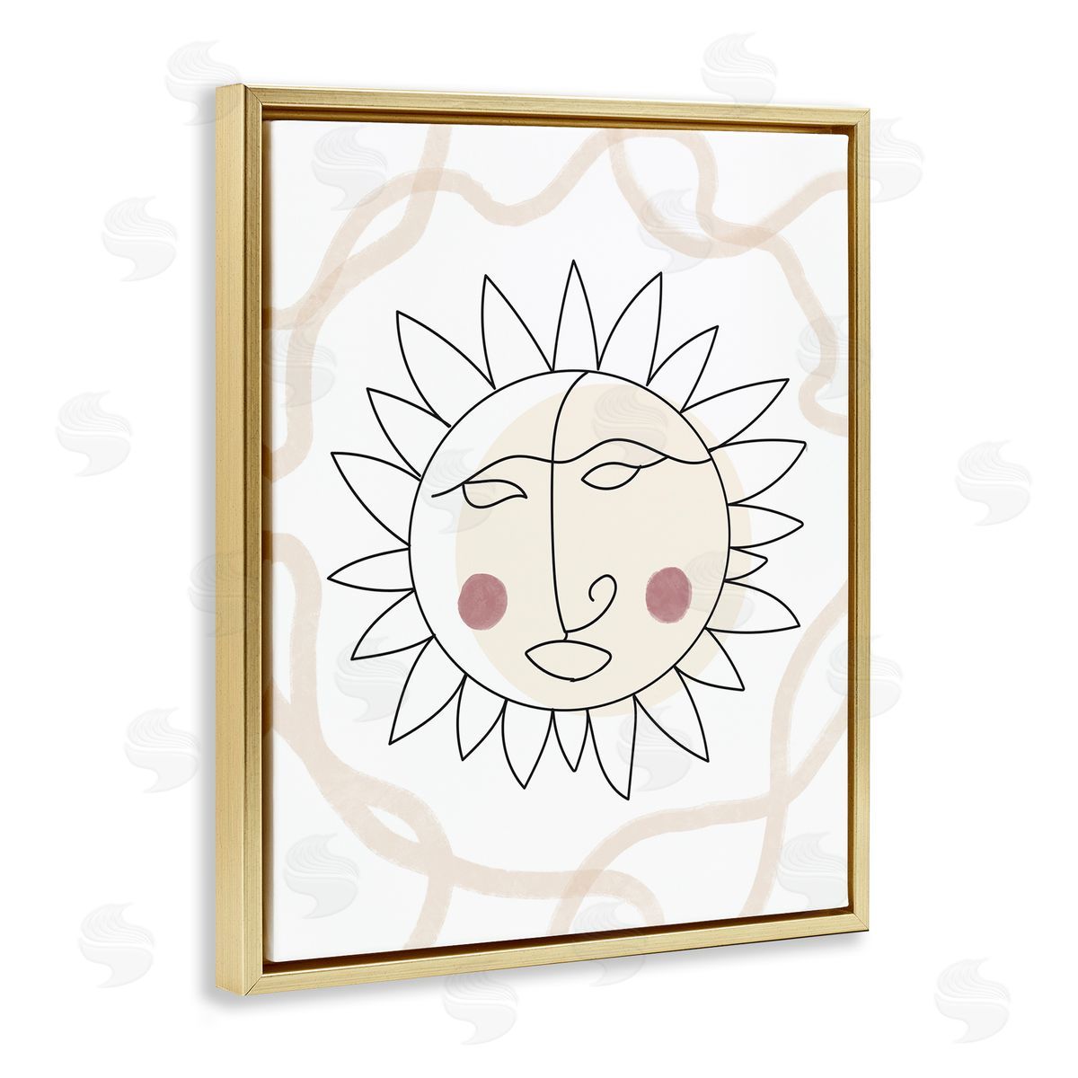 Stupell Studio Boho Sun Line Drawing Solar Rays Squiggle  Gold Floating Frame Canvas Wall Art Print