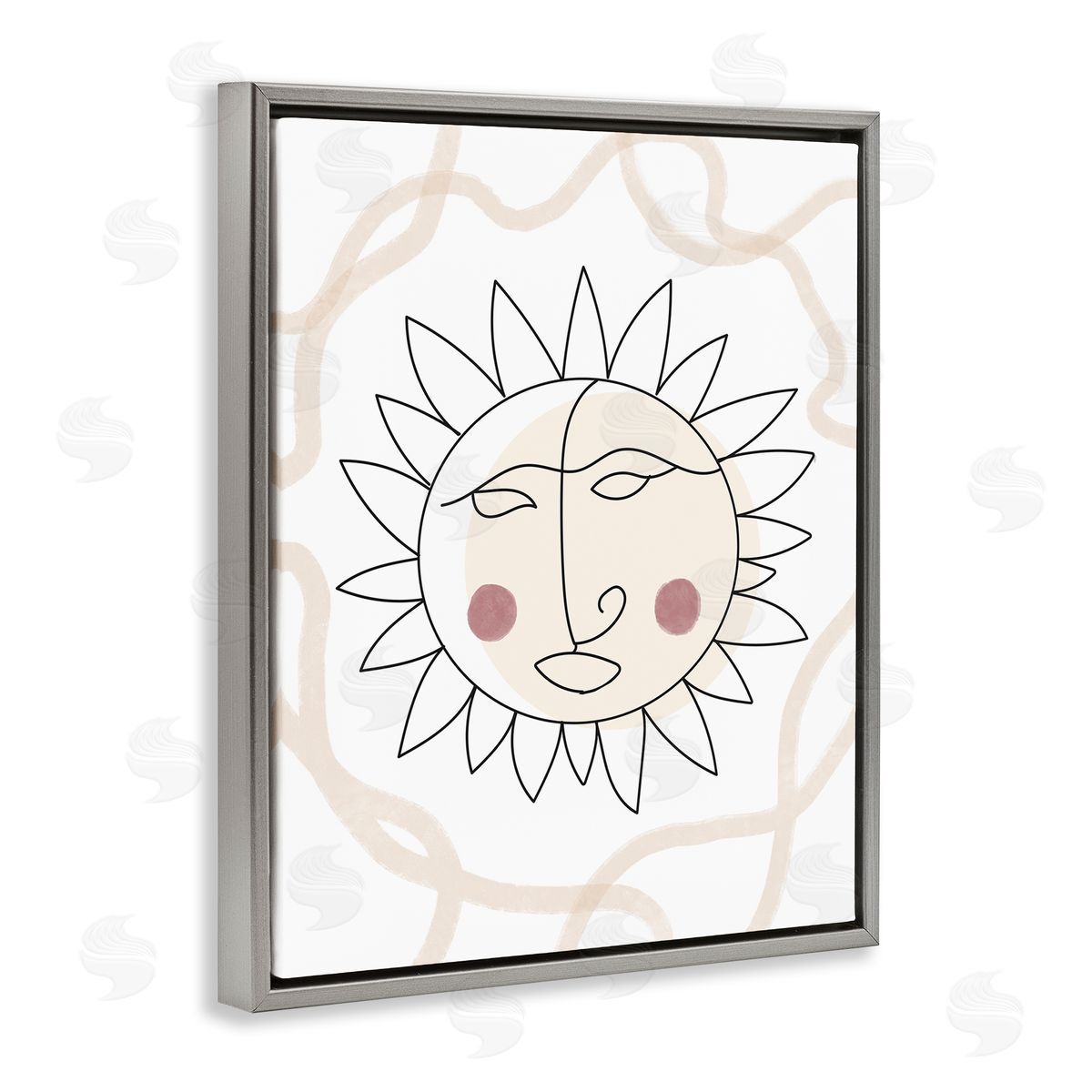 Stupell Studio Boho Sun Line Drawing Solar Rays Squiggle  Gray Floating Frame Canvas Wall Art Print