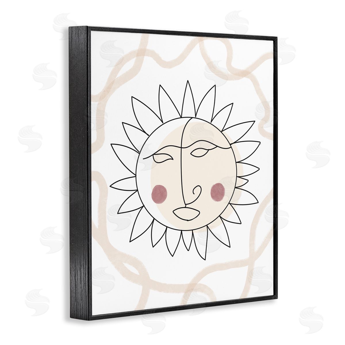 Stupell Studio Boho Sun Line Drawing Solar Rays Squiggle  Black Framed Giclee Wall Art Print