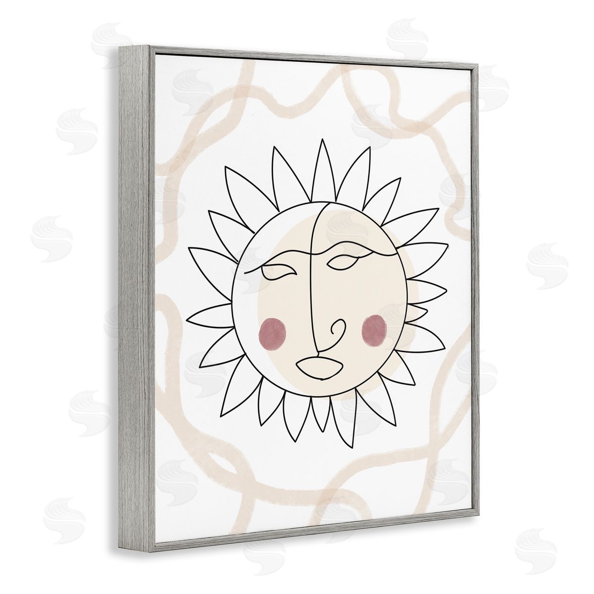Stupell Studio Boho Sun Line Drawing Solar Rays Squiggle  Gray Framed Giclee Wall Art Print