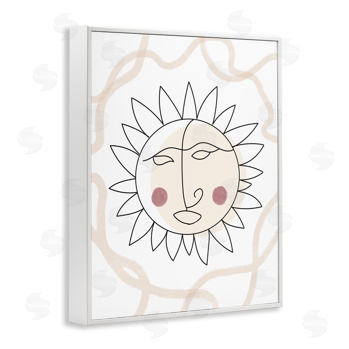 Stupell Studio Boho Sun Line Drawing Solar Rays Squiggle  White Framed Giclee Wall Art Print