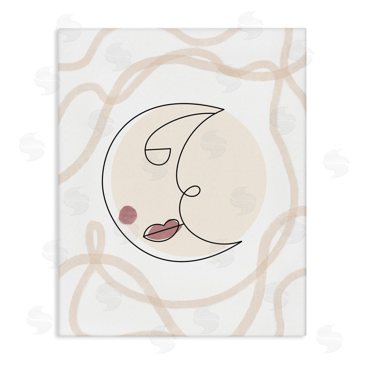 Stupell Studio Boho Moon Face Casual Lunar Squiggle Stretched Canvas Wall Art Print