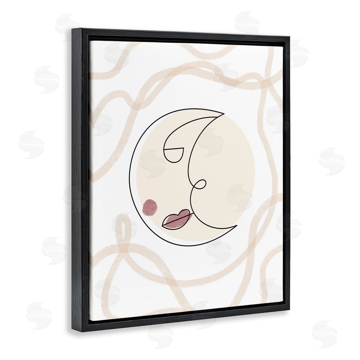 Stupell Studio Boho Moon Face Casual Lunar Squiggle Black Floating Frame Canvas Wall Art Print