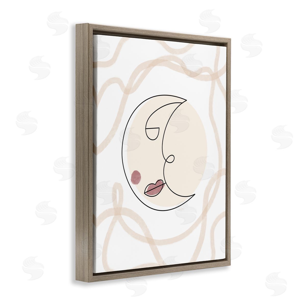Stupell Studio Boho Moon Face Casual Lunar Squiggle Brown Floating Frame Canvas Wall Art Print