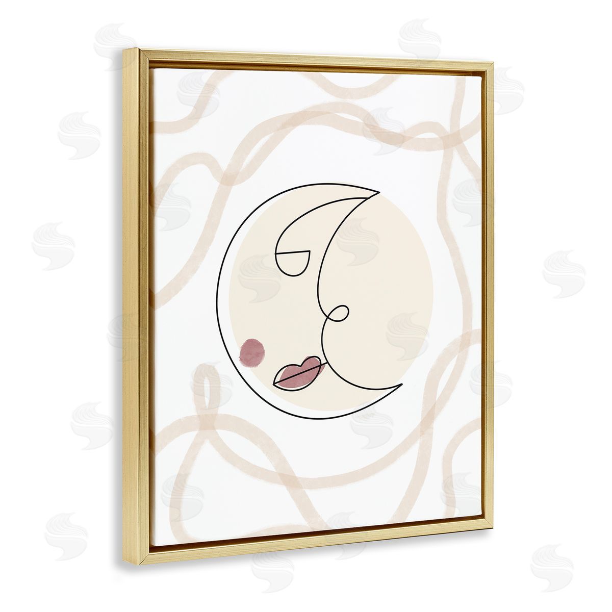 Stupell Studio Boho Moon Face Casual Lunar Squiggle Gold Floating Frame Canvas Wall Art Print