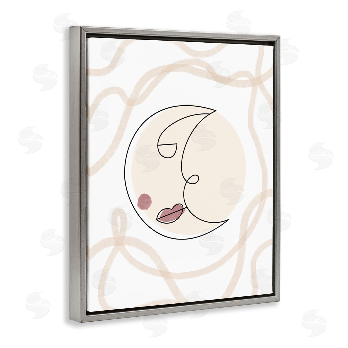Stupell Studio Boho Moon Face Casual Lunar Squiggle Gray Floating Frame Canvas Wall Art Print