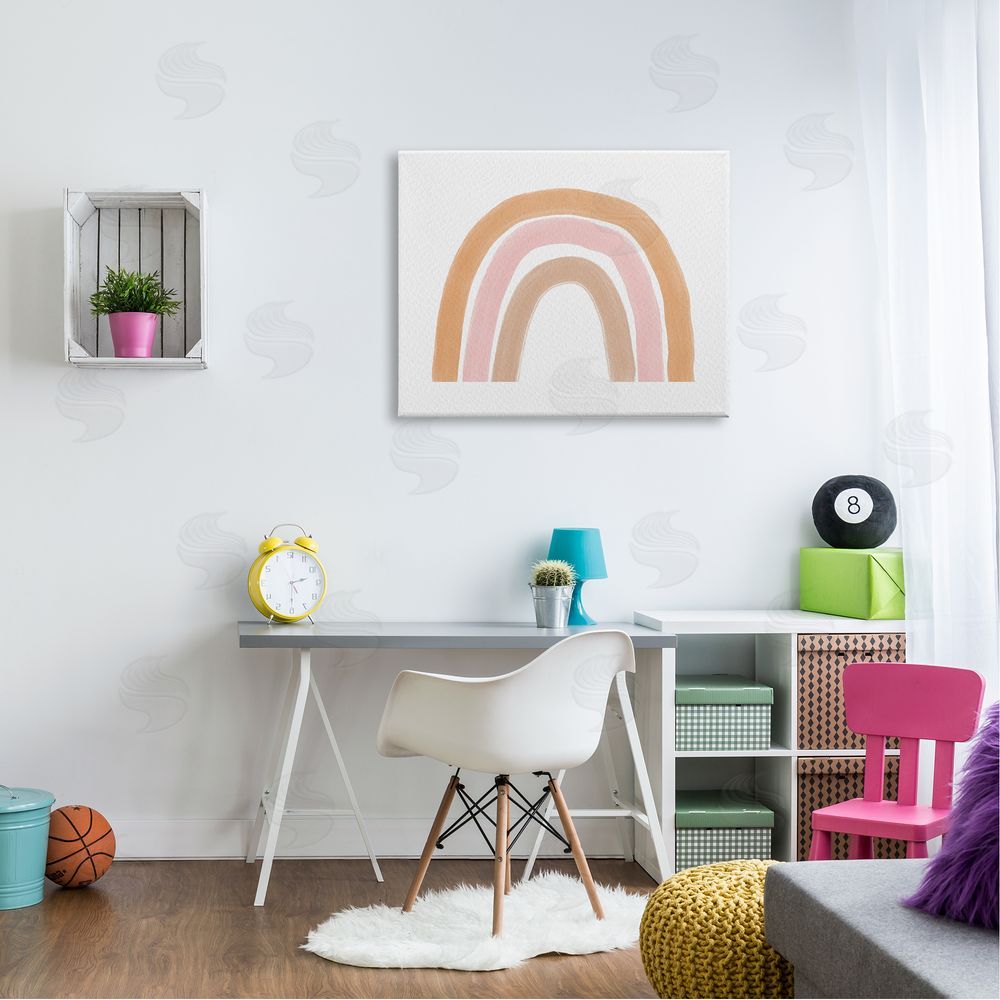 Amy Brinkman Neutral Pinks Rainbow Symbol Casual Stripes Canvas Wall Art Print in Room