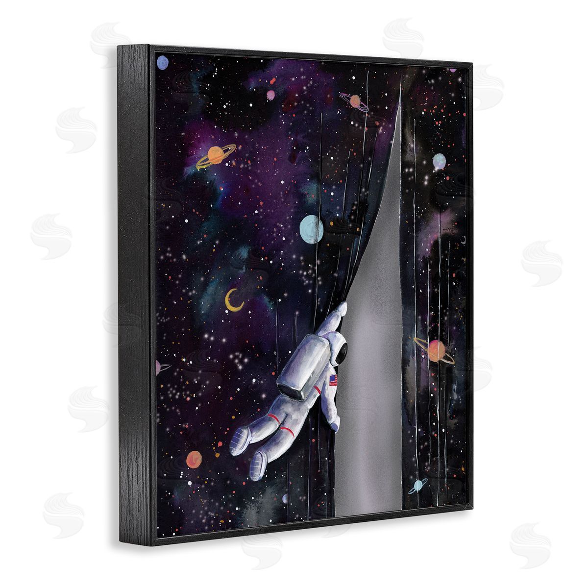 Rachel Nieman Astronaut Opening Galaxy Surreal Universe Planets Stars Black Framed Giclee Wall Art Print