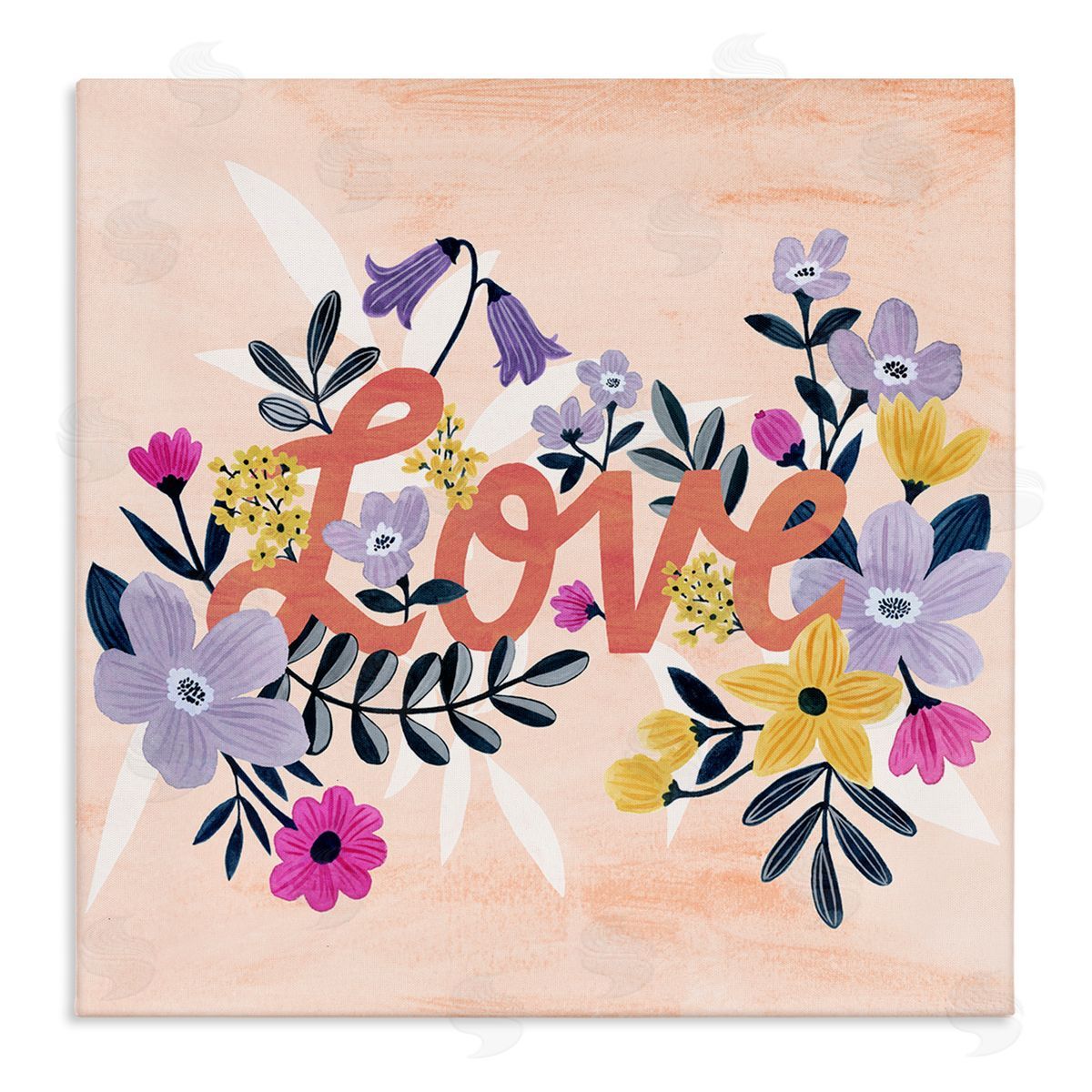 Grace Popp Love Calligraphy Bold Floral Botanical Border Stretched Canvas Wall Art Print