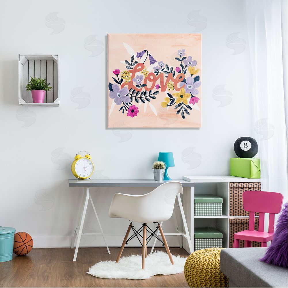 Grace Popp Love Calligraphy Bold Floral Botanical Border Canvas Wall Art in Room