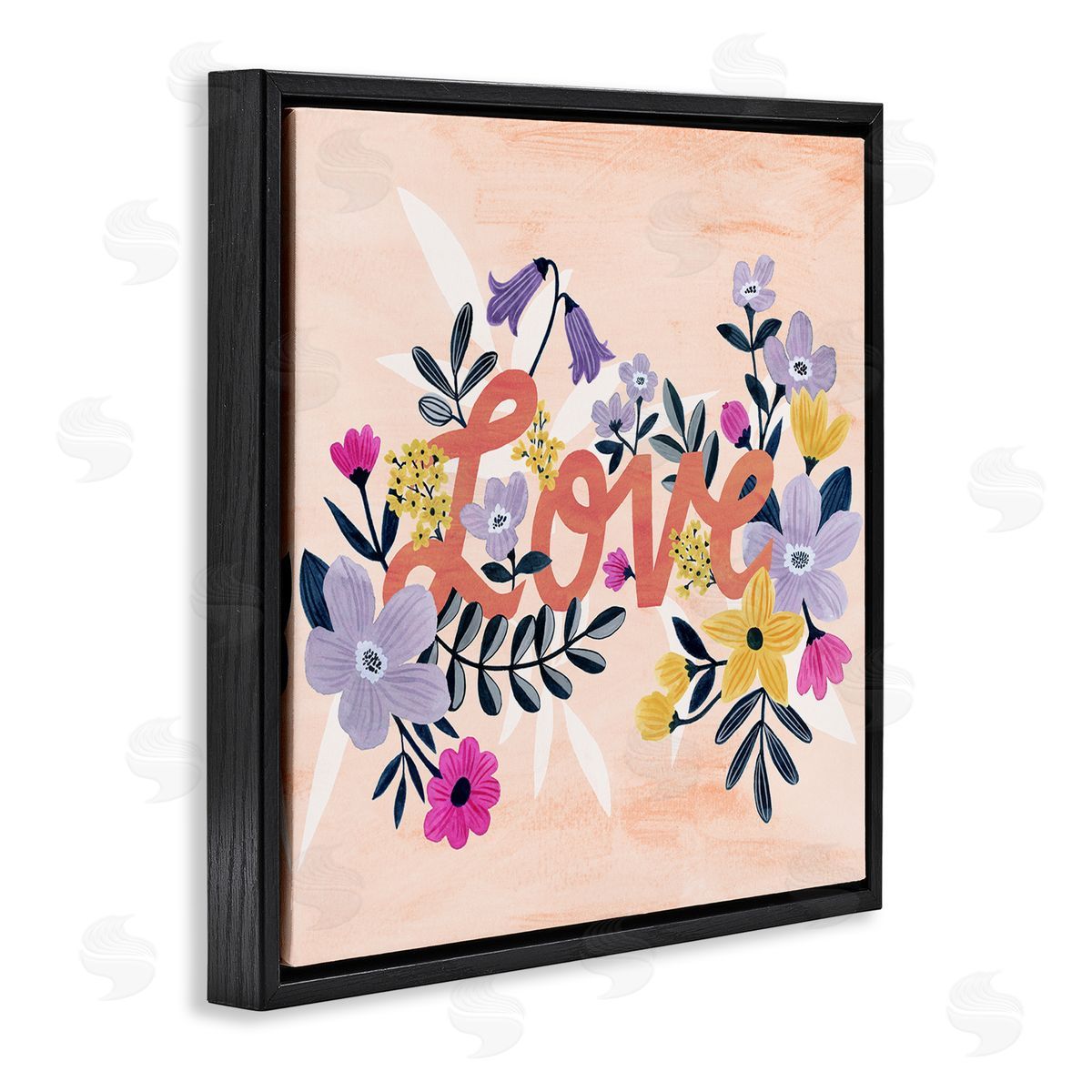 Grace Popp Love Calligraphy Bold Floral Botanical Border Black Floating Frame Canvas Wall Art Print