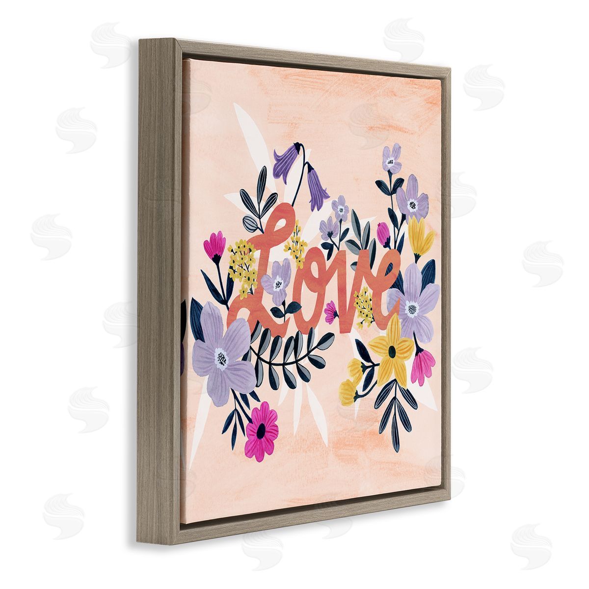 Grace Popp Love Calligraphy Bold Floral Botanical Border Brown Floating Frame Canvas Wall Art Print