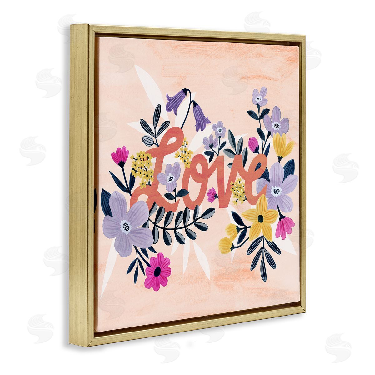 Grace Popp Love Calligraphy Bold Floral Botanical Border Gold Floating Frame Canvas Wall Art Print