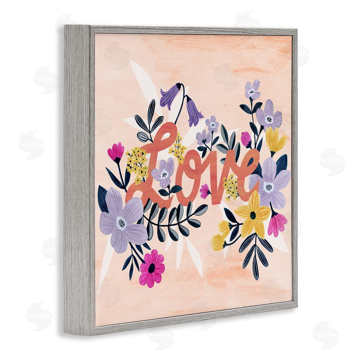 Grace Popp Love Calligraphy Bold Floral Botanical Border Gray Framed Glicee Wall Art Print