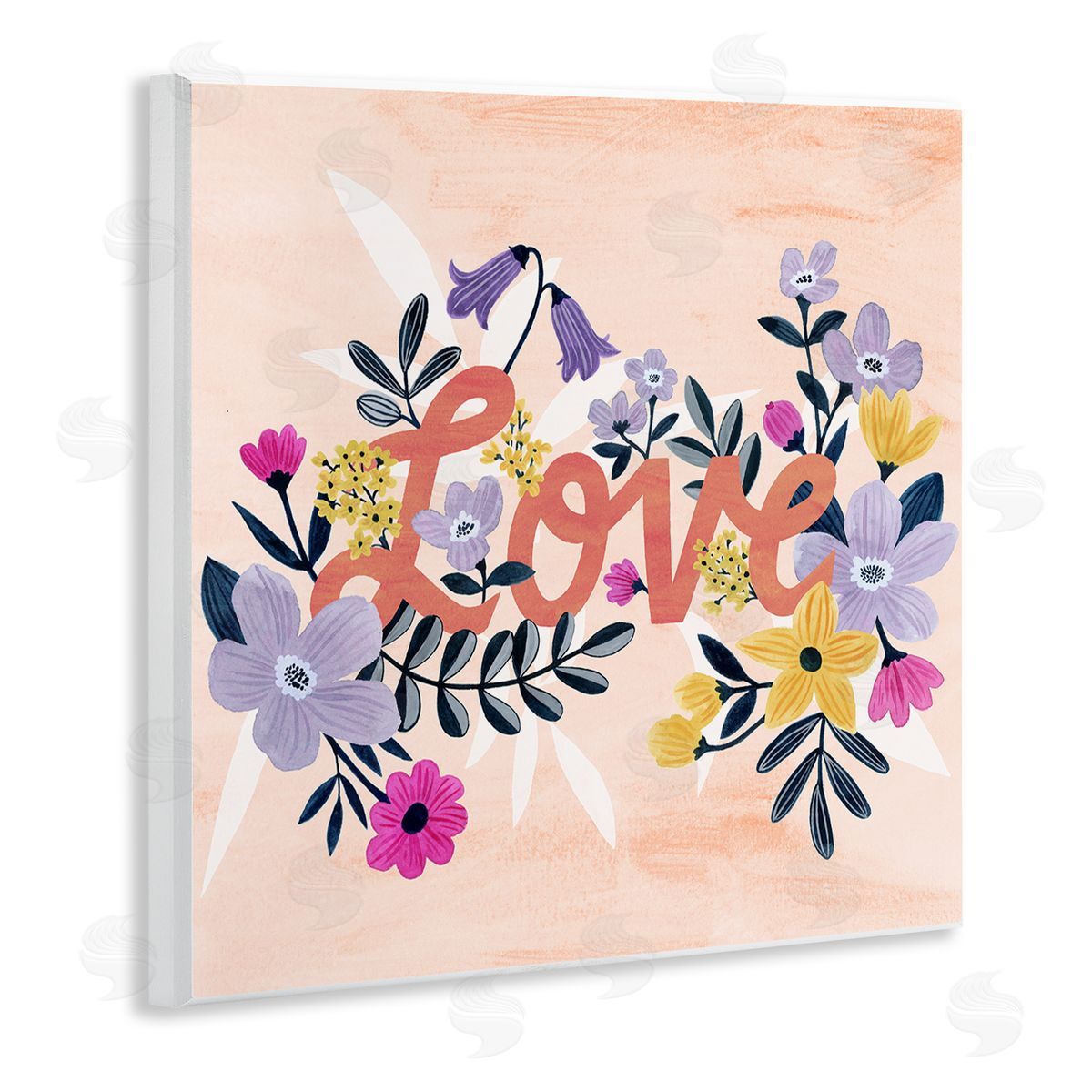 Grace Popp Love Calligraphy Bold Floral Botanical Border Wooden Wall Plaque Art Print
