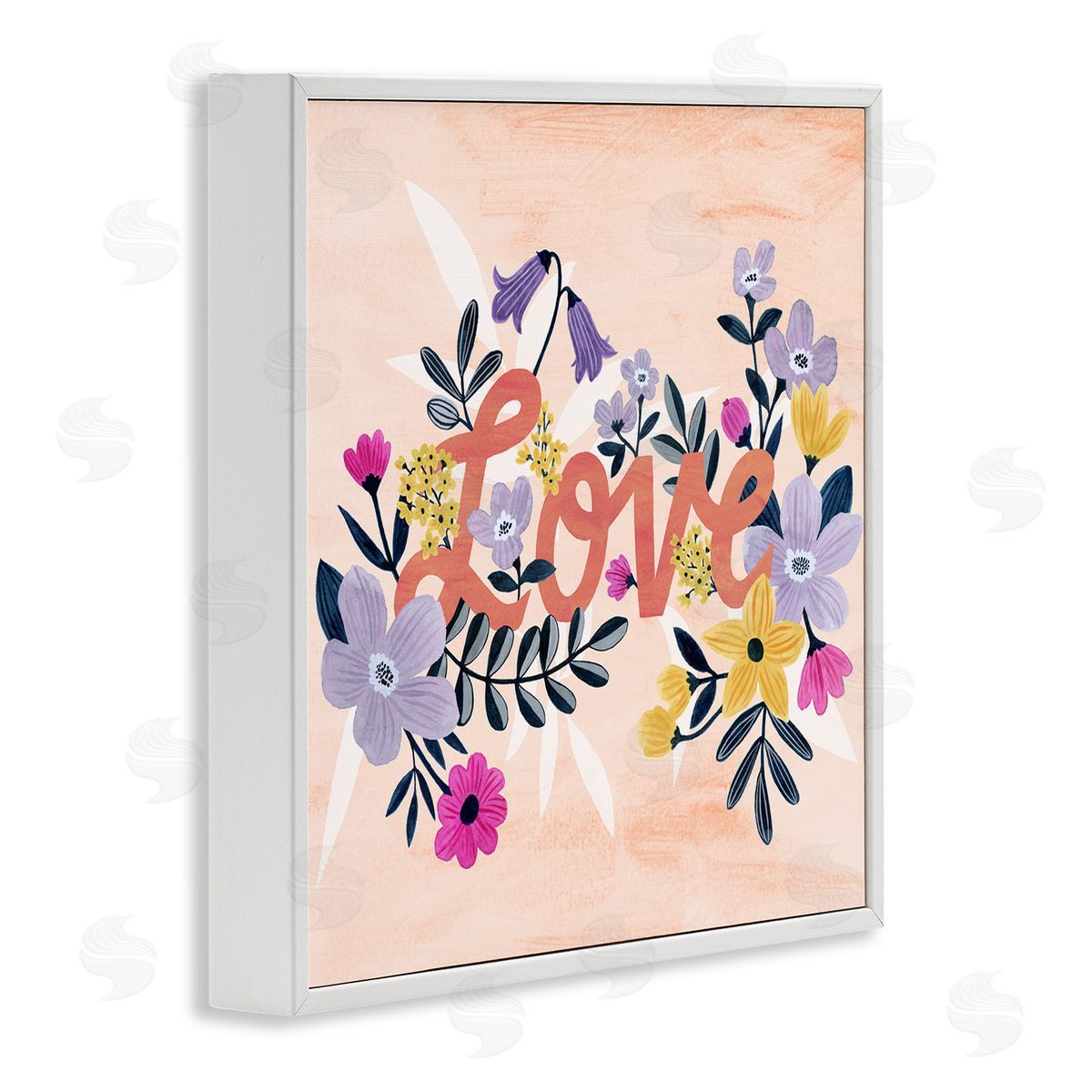 Grace Popp Love Calligraphy Bold Floral Botanical Border White Framed Glicee Wall Art Print