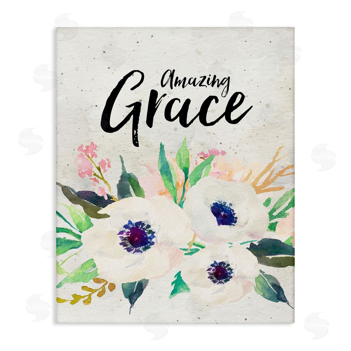 Amy Brinkman Amazing Grace Calligraphy White Flower Blossom Botanicals Stretched Canvas Wall Art Print