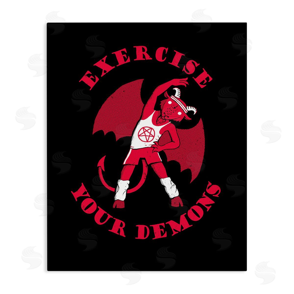 Michael Buxton Exercise Your Demons Funny Red Devil Workout  Stretched Canvas Wall Art Print