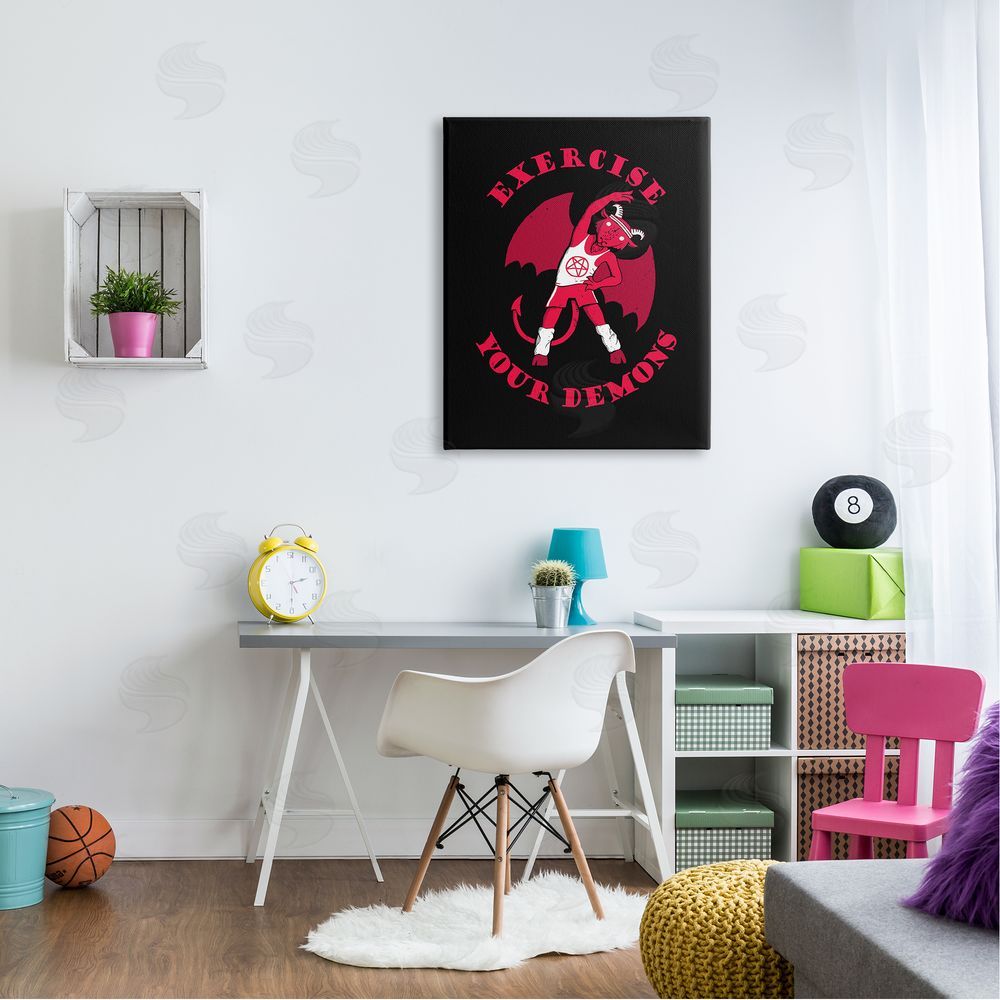 Michael Buxton Exercise Your Demons Funny Red Devil Workout  Canvas Wall Art Print in Room