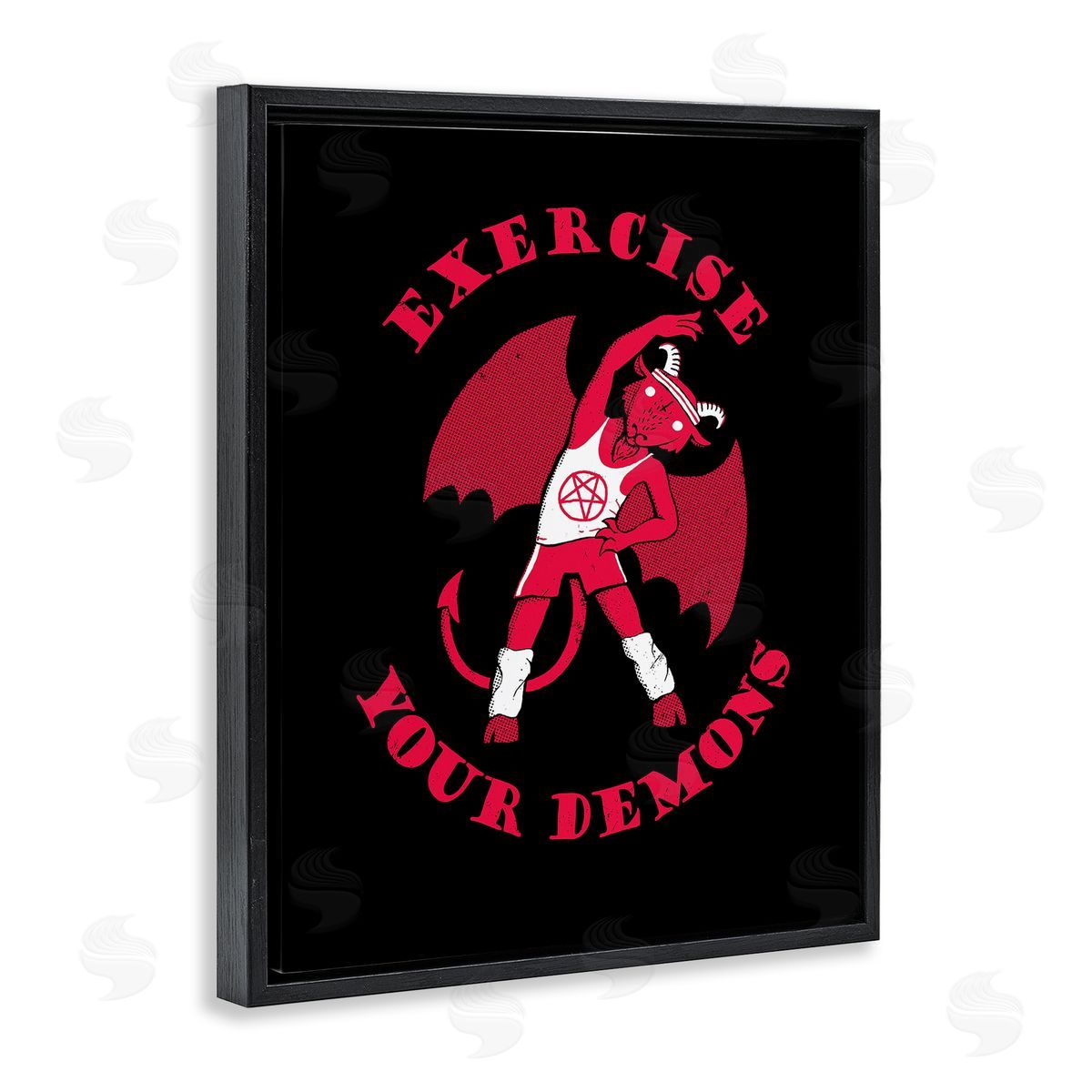 Michael Buxton Exercise Your Demons Funny Red Devil Workout  Black Floating Frame Canvas Wall Art Print