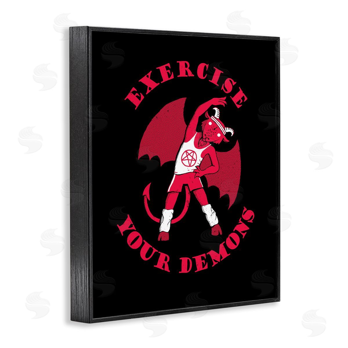 Michael Buxton Exercise Your Demons Funny Red Devil Workout  Black Framed Giclee Wall Art Print
