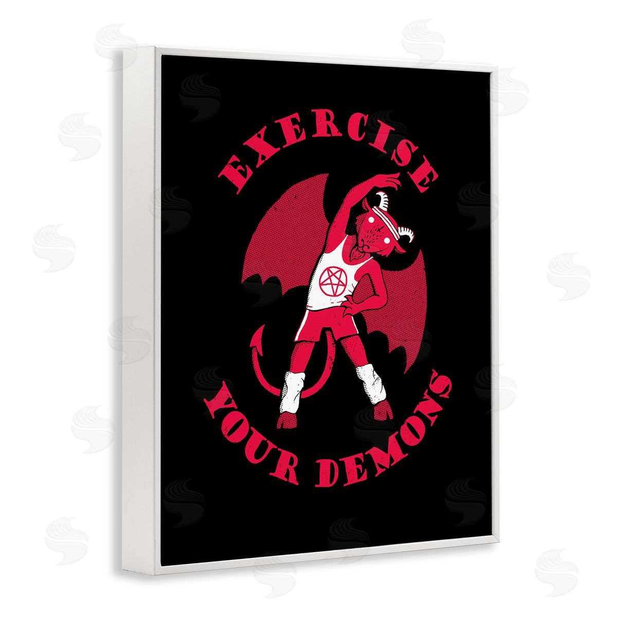 Michael Buxton Exercise Your Demons Funny Red Devil Workout  White Framed Giclee Wall Art Print