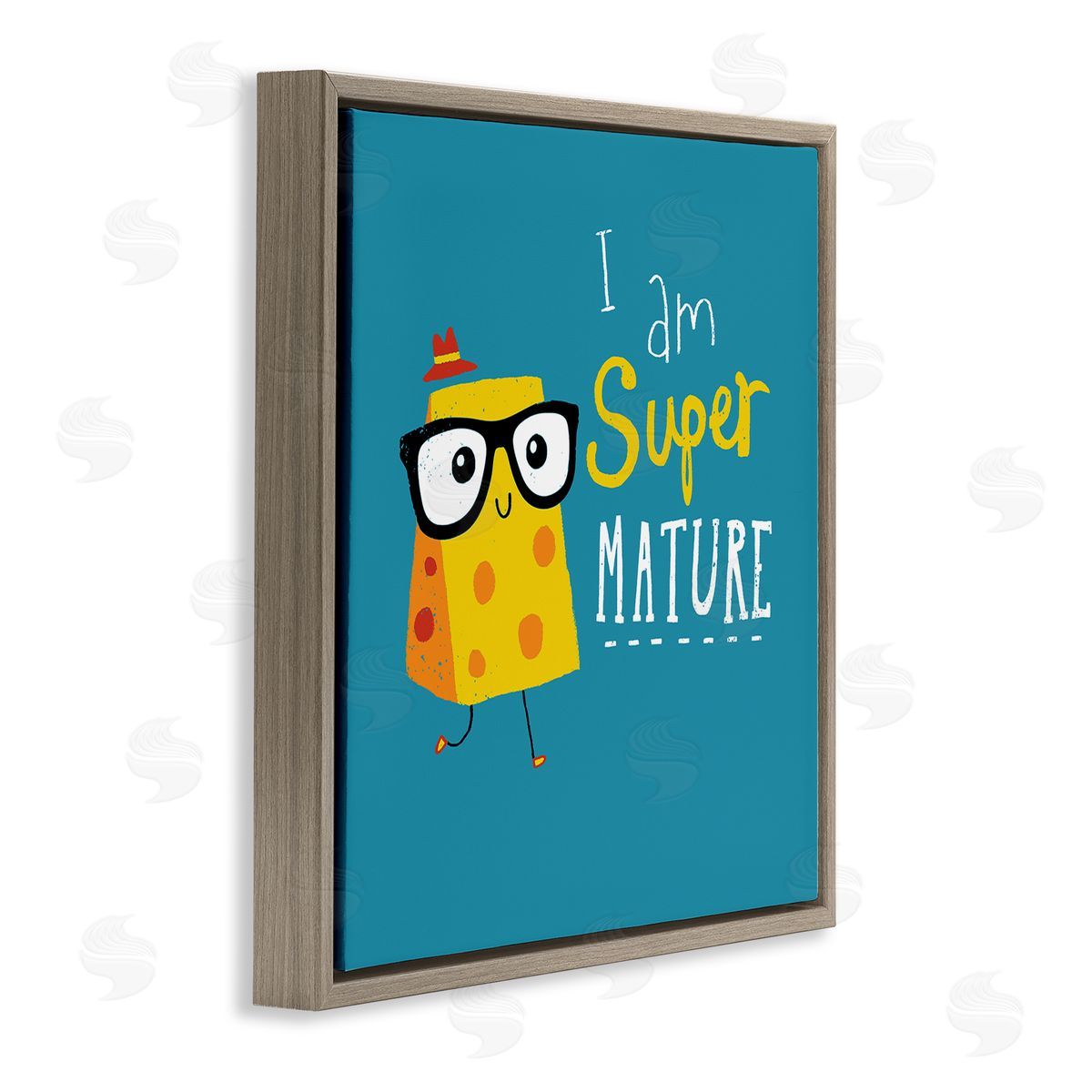 Michael Buxton Super Mature Swiss Cheese Humor Phrase Typography Brown Floating Frame Canvas Wall Art Print