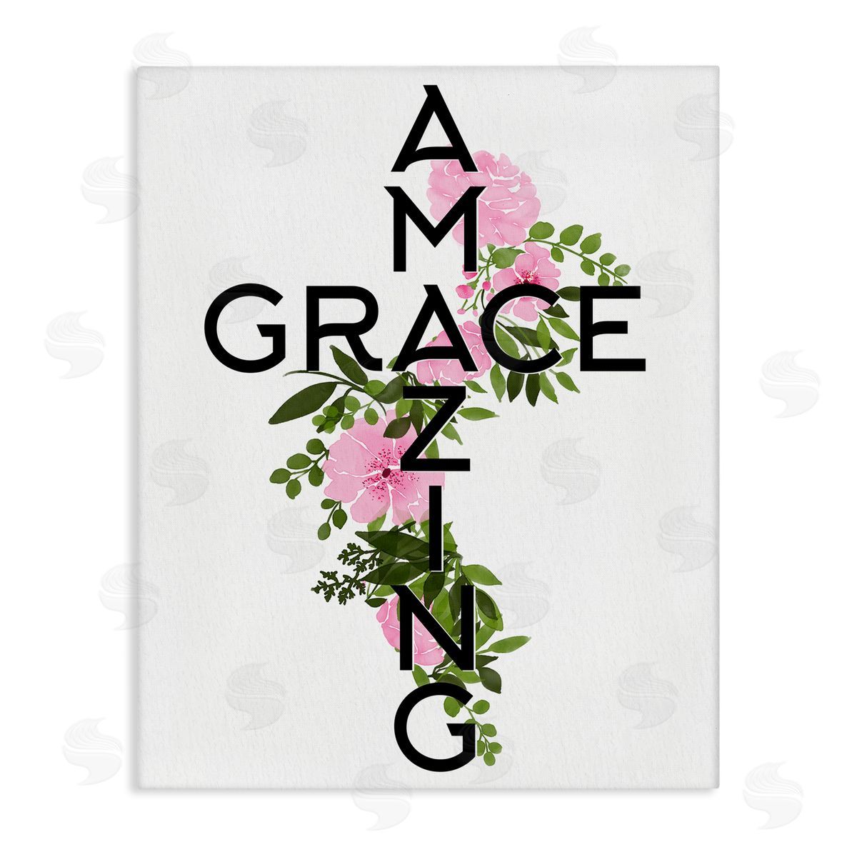 Anne Bailey Amazing Grace Pink Floral Cross Shape Botanicals Stretched Canvas Wall Art Print