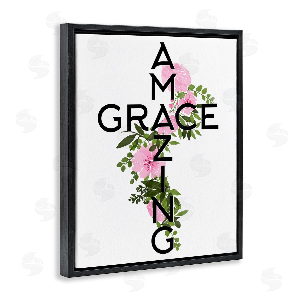 Anne Bailey Amazing Grace Pink Floral Cross Shape Botanicals Black Floating Frame Canvas Wall Art Print