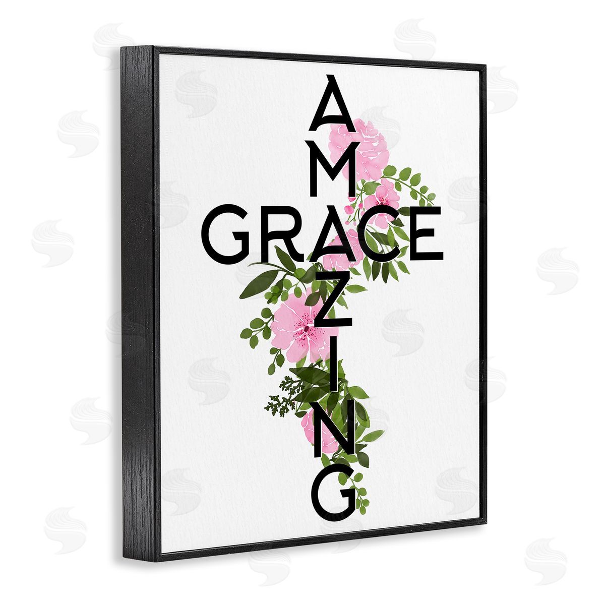 Anne Bailey Amazing Grace Pink Floral Cross Shape Botanicals Black Framed Giclee Wall Art Print